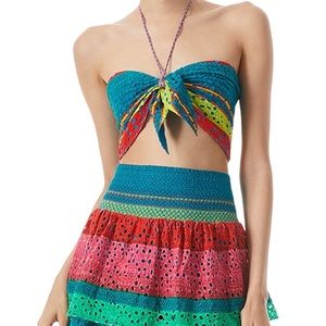 alice + olivia Livia Mock Tie Halter Top and Bethie Tiered Mini Skirt SZ 8 NWT
